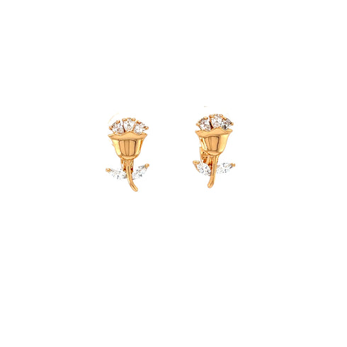 Explore the sophistication of the Rose Flower Zirconia Stones and Petals Huggie Earrings, expertly crafted in a captivating rose gold-filled design. These earrings are adorned with small, diamond-like stones that enhance the petals and leaves, offering a mesmerizing sparkle against a clean white backdrop.